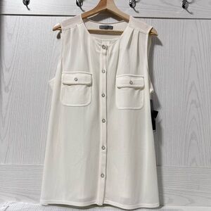 Classiques Entier Shirt Women Size XL White Sleeveless Button Pocket *tiny Flaw